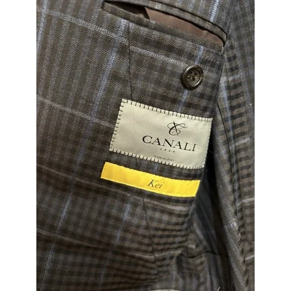 Canali Kei Men's Navy Windowpane 100% Wool Sport Coat Size 58 R (EU) 48 R (US) - Picture 7 of 9